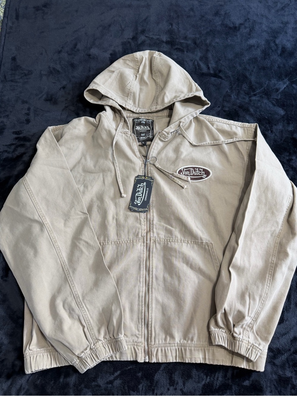 Von Dutch Men’s beige hooded zip up jacket XL